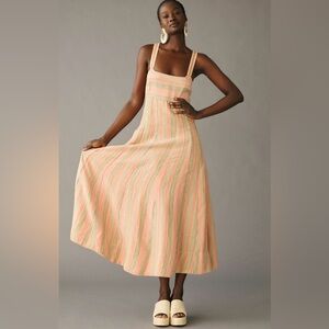 Maeve Linen Square Neck A-Line Striped Dress